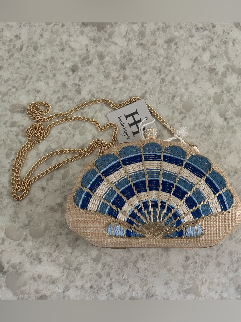 “New” Haute Hippie Blue Embroidered Shell Clutch Bag - Picture 4 of 8